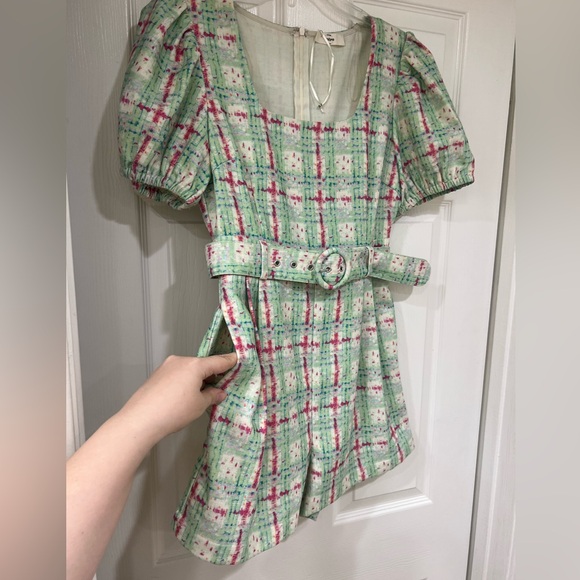 NEW green and pink tweed belted romper - Picture 3 of 11